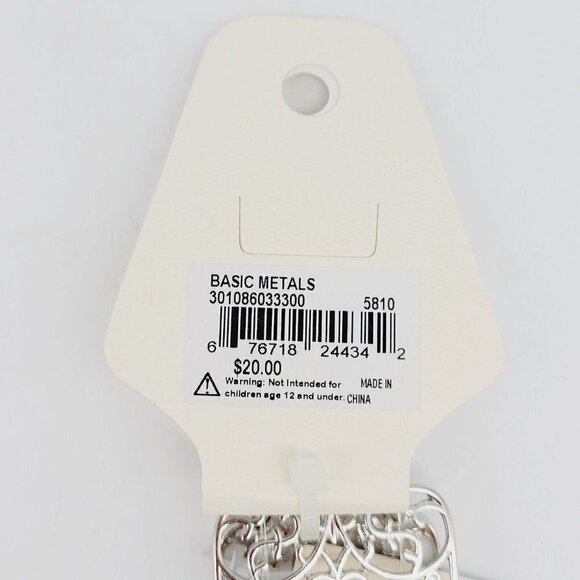 New Directions Stretch Metal Open Work Panel Bracelet SIlver Tone New On Card - Picture 6 of 8